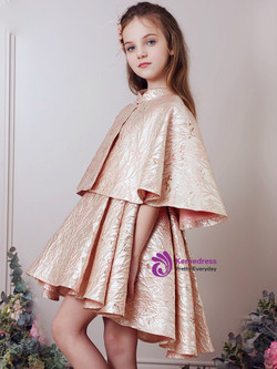 In Stock:Ship in 48 Hours Pink Gold Cloak Two Piece Knee Length Girl Dress