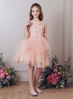 In Stock:Ship in 48 Hours Pink Tulle Appliques Short Flower Girl Dress