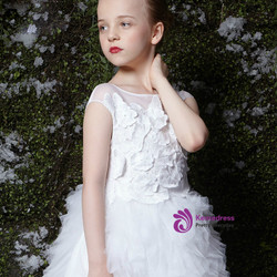 In Stock:Ship in 48 Hours White Tulle Appliques Tea Length Girl Dress