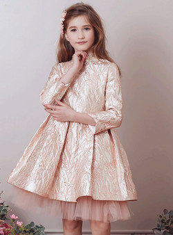 In Stock:Ship in 48 Hours Pink Long Sleeve High Neck Girl Dress