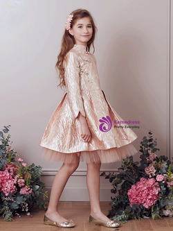 In Stock:Ship in 48 Hours Pink Long Sleeve High Neck Girl Dress