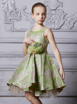 In Stock:Ship in 48 Hours Green Tulle Knee Length Girl Dress