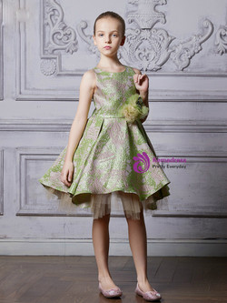 In Stock:Ship in 48 Hours Green Tulle Knee Length Girl Dress