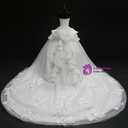 White Ball Gown Sweetheart Neck Tulle Appliques Train Wedding Dress
