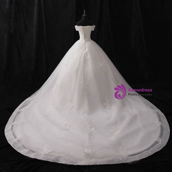 White Ball Gown Tulle Off The Shoulder Appliques Wedding Dress