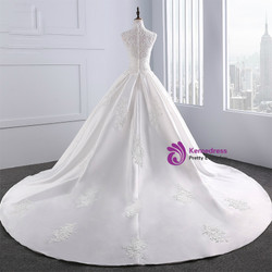 White Satin Appliques Pearls High Neck With Train Wedding Dress