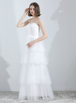 In Stock:Ship in 48 Hours White Two Piece Lace Tulle Wedding Dress