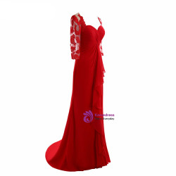 Elegant Half Sleeve Chiffon Pleat Red Lace Mother of the Bride Dresses