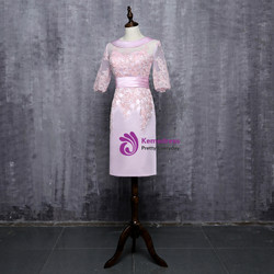 Pink Sheath Half Sleeves Appliques Mother Of The Bride Dresses 2018