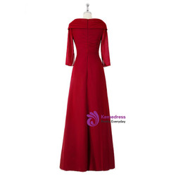 A Line Red Full Sleeve V-Neck Long Mother of the Bride Dresses