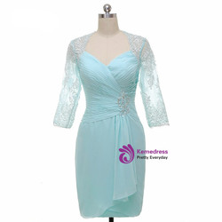 Mint Knee Length Modest Long Sleeve Mother Of The Bride Dresses With Jacket