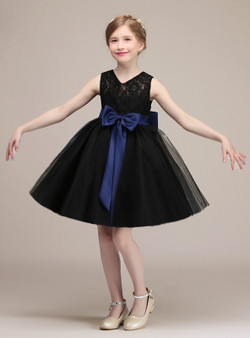 A-Line Gray Tulle Gold Sequins With Sash Short Flower Girl Dress