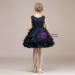 A-Line Blue Satin Ruffle Knee Length Flower Girl Dress
