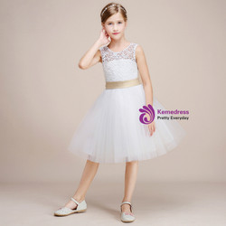 White Tulle Lace Backless Short Knee Length With Bow Girl Dress
