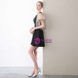 In Stock:Ship in 48 Hours Black V-neck Satin Mini Homecoming Dress