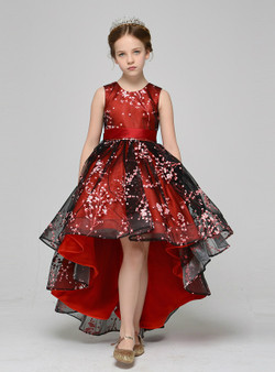 A-Line Red Black Tulle Appliques Sleeveless Flower Girl Dress