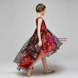 A-Line Red Black Tulle Appliques Sleeveless Flower Girl Dress