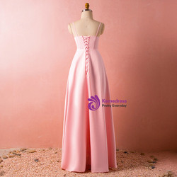 Plus Size Pink Spaghetti Straps Satin Backless Floor Length Prom Dress