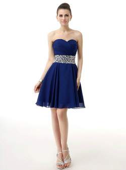 Blue Chiffon Sweetheart Neck With Crystal Homecoming Dress