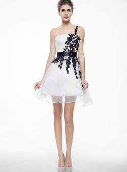 White Chiffon One Shoulder Appliques Mini Homecoming Dress