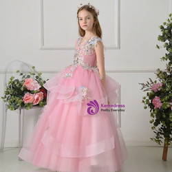 Pink Ball Gown Tulle Appliques Sleeveless Flower Girl Dress