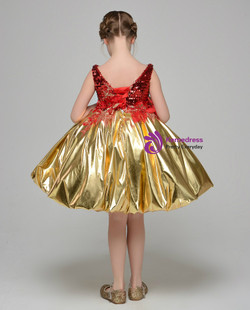 Gold Off The Shoulder Red Sequins Appliques Flower Girl Dress