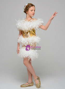 Gold Sequins Sheath Short Sleeve Feather Mini Short Flower Girl Dress