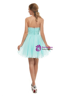 Light Blue Chiffon Sweetheart Neck With Crystal Homecoming Dress