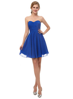 A-Line Blue Chiffon Sweetheart Neck Homecoming Dress With Pleats