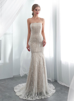 Dark Champagne Mermaid Strapless Appliques Prom Dress Dark Champagne Mermaid Strapless Appliques Prom Dress