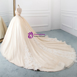 Chammpagne Ball Gown Tulle Sequins High Neck Backless Wedding Dress