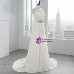 White Chiffon Sweetheart Neck Pleats  Weddign Dress With Crystal