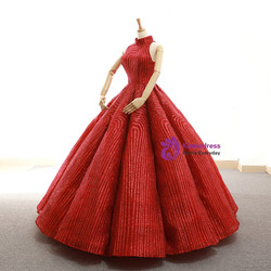 Red Ball Gown Sequins High Neck Backless Wedding Dress