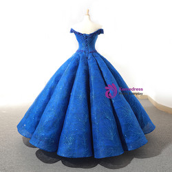 Blue Ball Gown Sequisn Appliques Off The Shoulder Wedding Dress