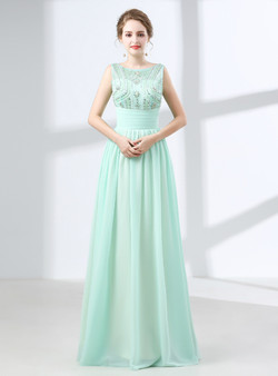 A-Line Green Chiffon Backless Prom Dress With Crystal Bow