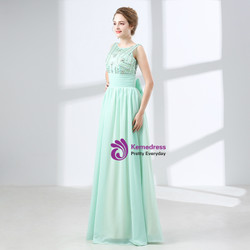 A-Line Green Chiffon Backless Prom Dress With Crystal Bow