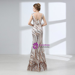 Mermaid Gold Sequins V-neck Backless Floor Length Prom Dress