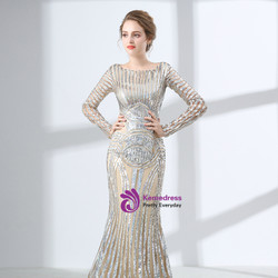 Silver Mermaid Sequins Long Sleeve Floor Length Prom Dress Silver Mermaid Sequins Long Sleeve Floor Length Prom Dress