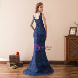 Blue Mermaid V-neck Backless Sequins Apppliques Prom Dress Blue Mermaid V-neck Backless Sequins Apppliques Prom Dress