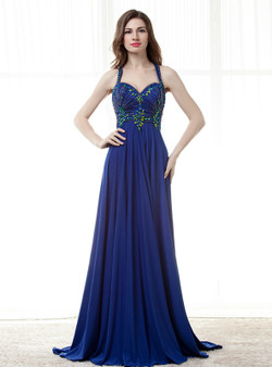 Royal Blue Chiffon Spaghtti Straps Prom Dress With Beading Royal Blue Chiffon Spaghtti Straps Prom Dress With Beading