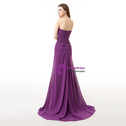 Purple Chiffon Sweetheart Neck Pleats Bridesmaid Dress With Crystal