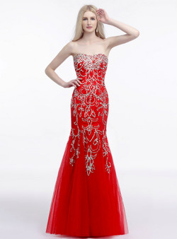 Red Mermaid Sweetheart Neck Floor Length Prom Dress With Crystal Red Mermaid Sweetheart Neck Floor Length Prom Dress With Crystal