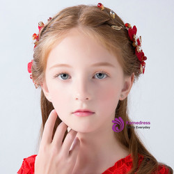 Princess Wreath Hairband Girls Red Flower Hair Accessories