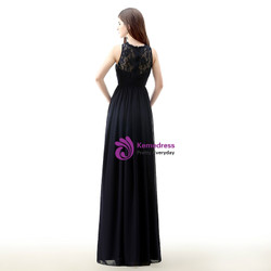 Navy Blue Chiffon Lace Pletas Long Floor Length Bridesmaid Dress