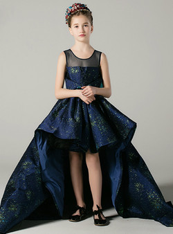 In Stock:Ship in 48 Hours Ready To Ship Hi Lo Blue Flower Girl Dress