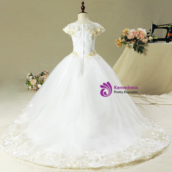 Ball Gown White Tulle Appliques Cap Sleeve Flower Girl Dress