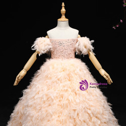 Pink Ball Gown Off The Shoulder Appliques Flower Girl Dress With Feather