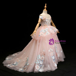 Pink Ball Gown Tulle Applqiues Off The Sholuder Princess Dress