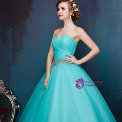 Blue Sweetheart Neck Tulle Floor Length Quinceanera Dresses With Beading