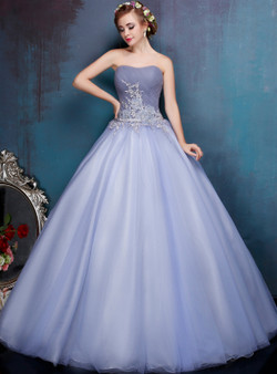 Gray Ball Gown Tulle Strapless Pleats Sweet 16 Quinceanera Dresses